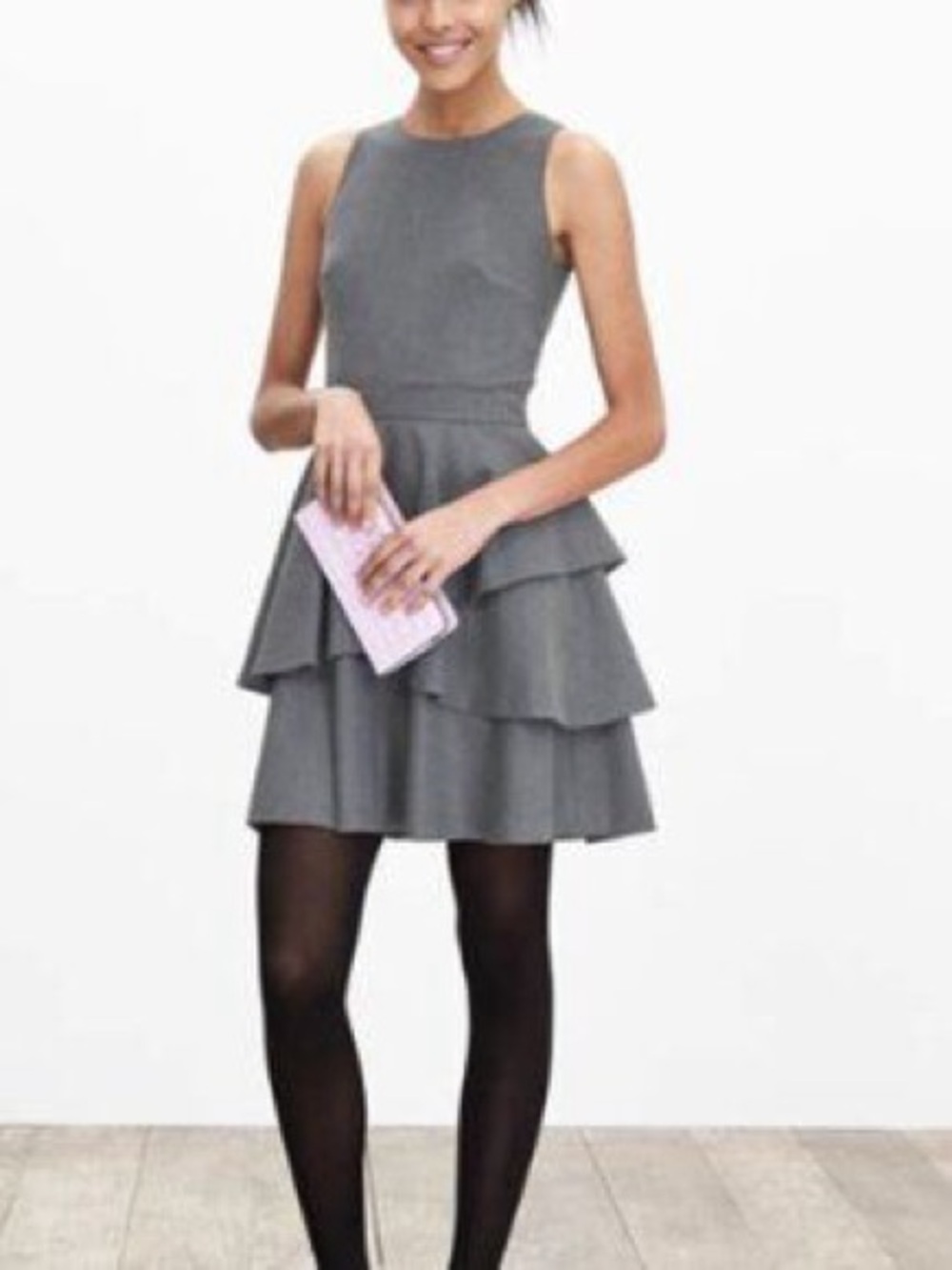 Banana Republic Grey Sleeveless Tiered Mini Dress